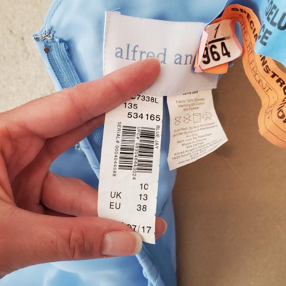 Alfred Angelo Chiffon Light Blue Bridesmaid or Grad Dress with Sequin Belt Sz 8 - Picture 9 of 9